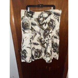 Coldwater Creek Womens White And Black Floral Abstract Midi Skirt Size XL Linen